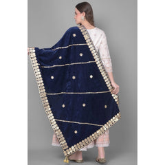 Generischer Gotta Patti Dupatta aus Samt für Damen (Marineblau, Länge: 2,25 bis 2,50 m)