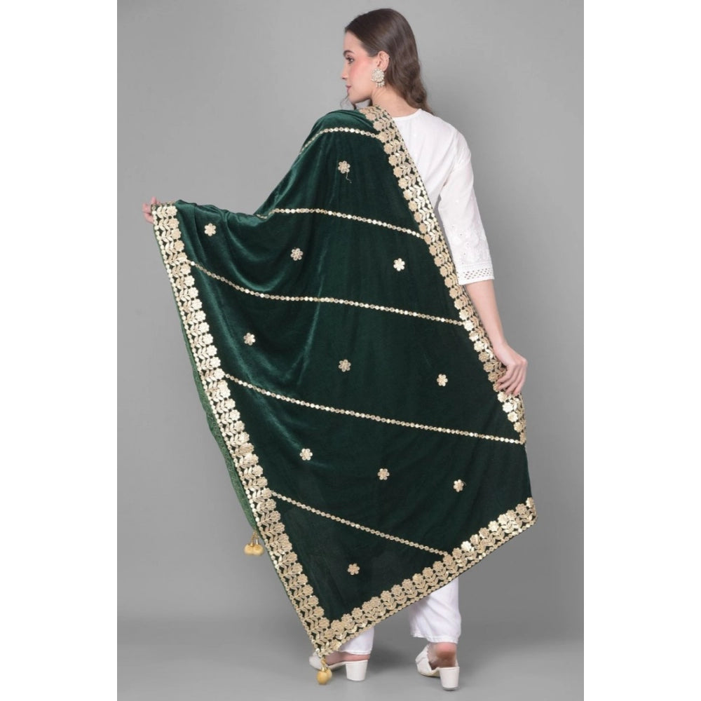 Generic Women's Velvet Gotta Patti Dupatta (Green, Length: 2.25 to 2.50 Mtr)