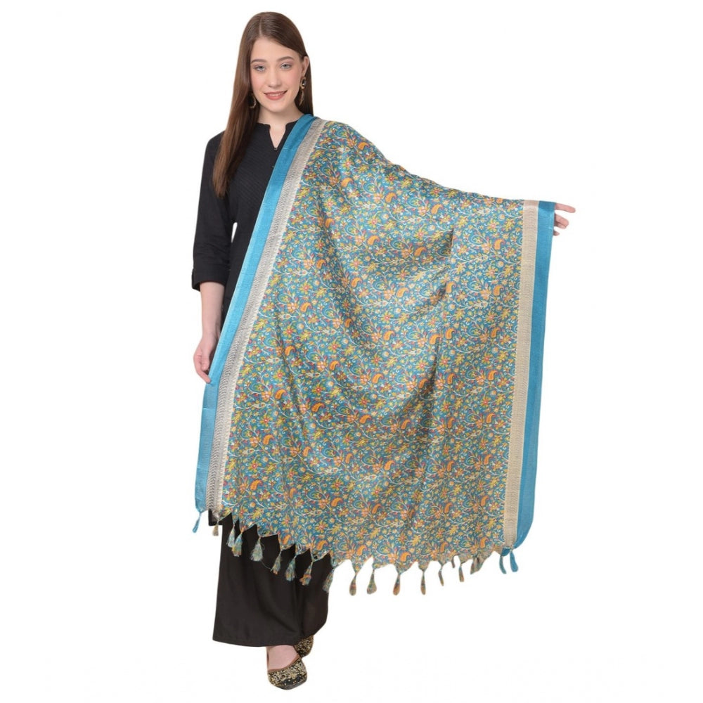 Generischer bedruckter Dupatta aus Kunstseide für Damen (Türkis, Länge: 2,25 bis 2,50 m)