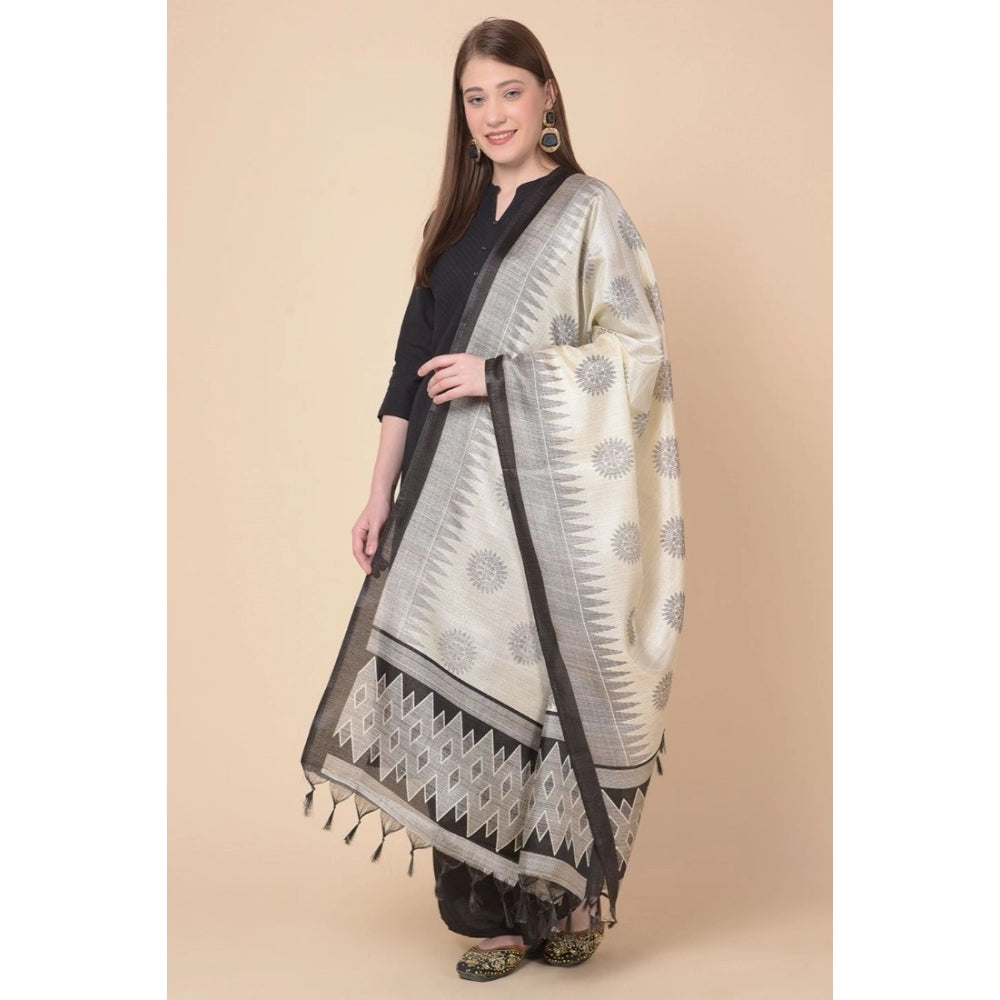 Generic Women's Art Silk Printed Dupatta (Black, Length: 2.25 to 2.50 Mtr)