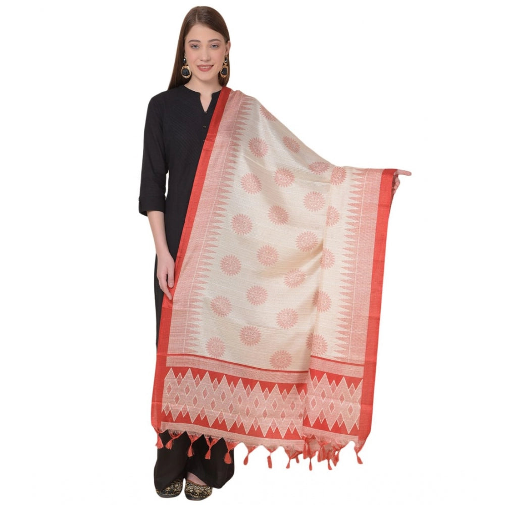 Generischer bedruckter Dupatta aus Kunstseide für Damen (Rot, Länge: 2,25 bis 2,50 m)