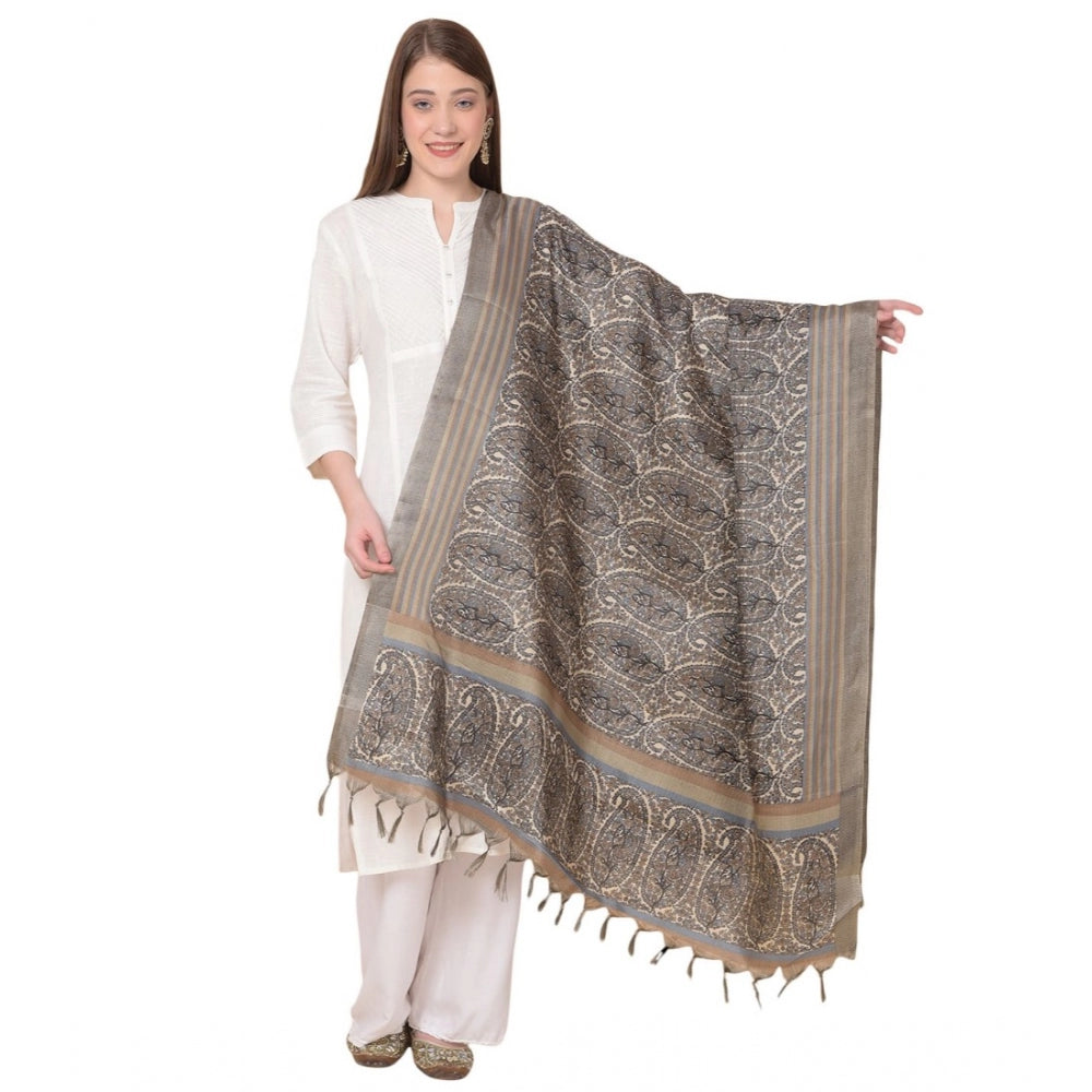 Generischer bedruckter Dupatta aus Kunstseide für Damen (Grau, Länge: 2,25 bis 2,50 m)