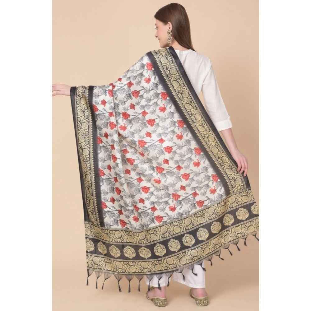 Generischer bedruckter Dupatta aus Kunstseide für Damen (Schwarz, Länge: 2,25 bis 2,50 m)