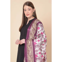 Generic Women's Art Silk Printed Dupatta (Purple, Length: 2.25 to 2.50 Mtr)