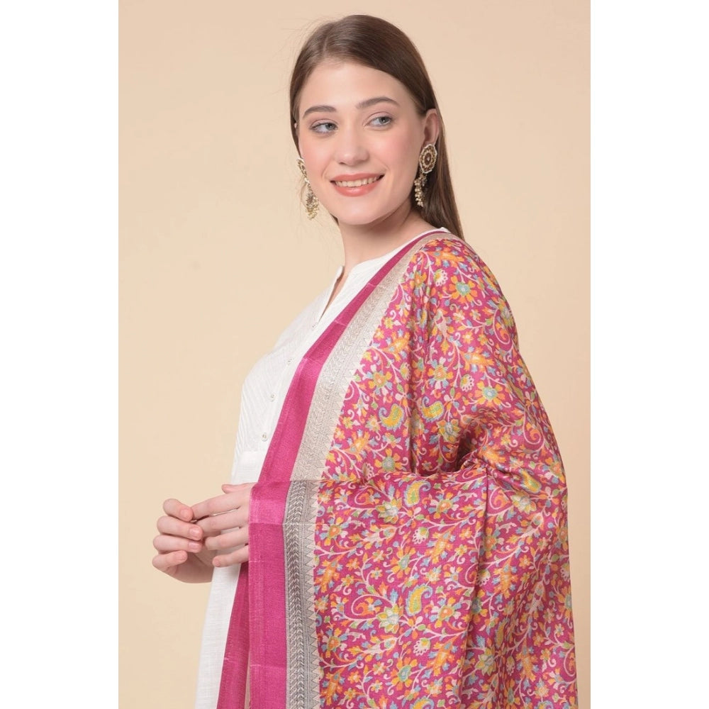 Generic Women's Art Silk Printed Dupatta (Pink, Length: 2.25 to 2.50 Mtr)