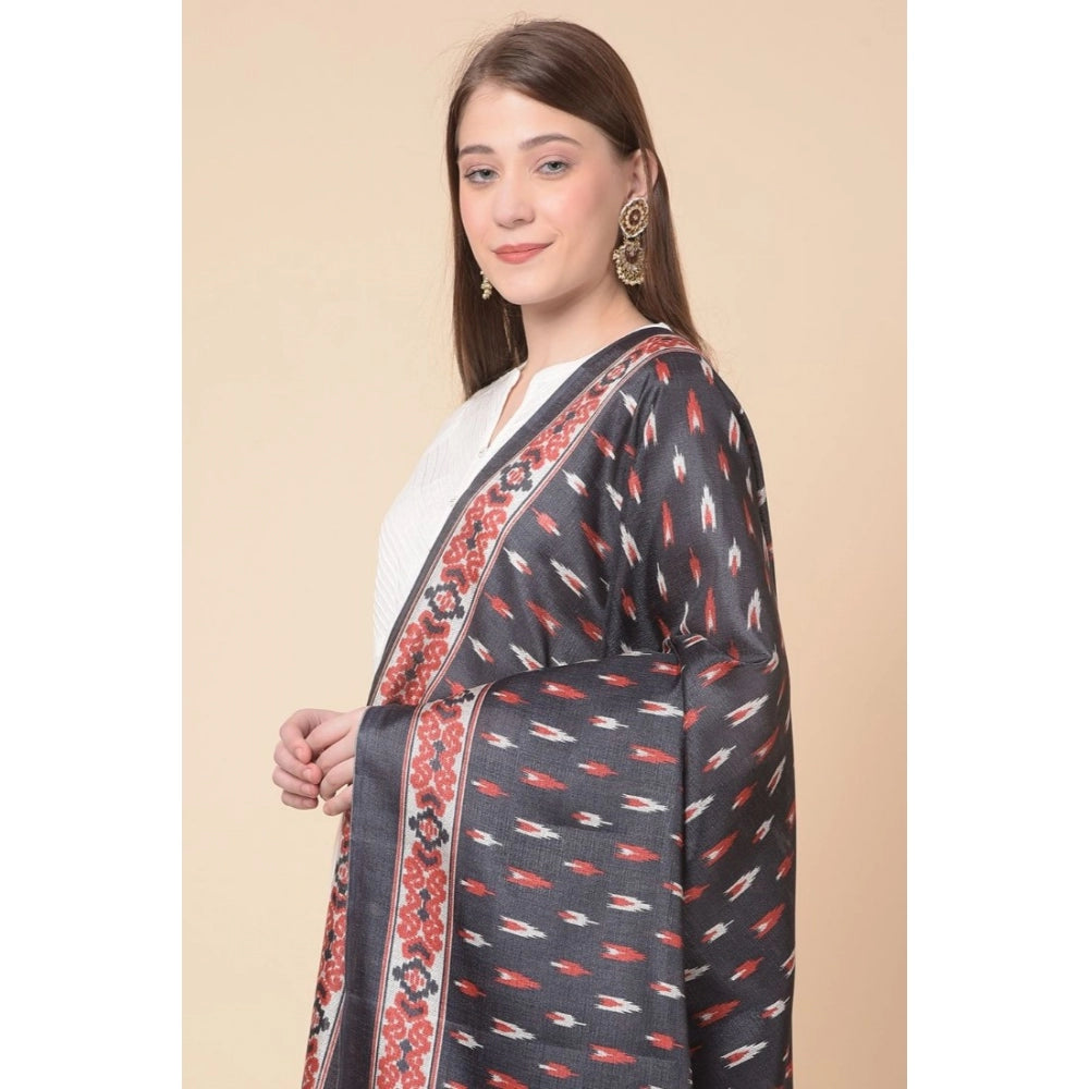 Generic Women's Art Silk Printed Dupatta (Black, Length: 2.25 to 2.50 Mtr)