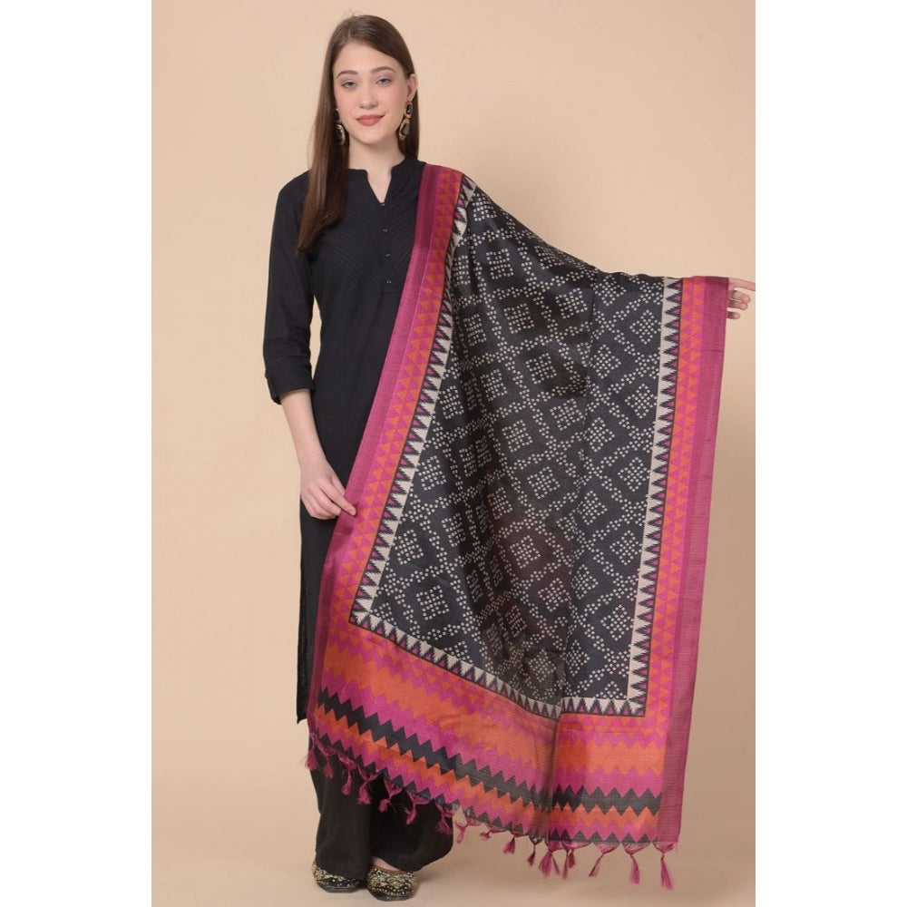 Generic Women's Art Silk Printed Dupatta (Black, Length: 2.25 to 2.50 Mtr)