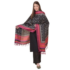 Generischer bedruckter Dupatta aus Kunstseide für Damen (Schwarz, Länge: 2,25 bis 2,50 m)