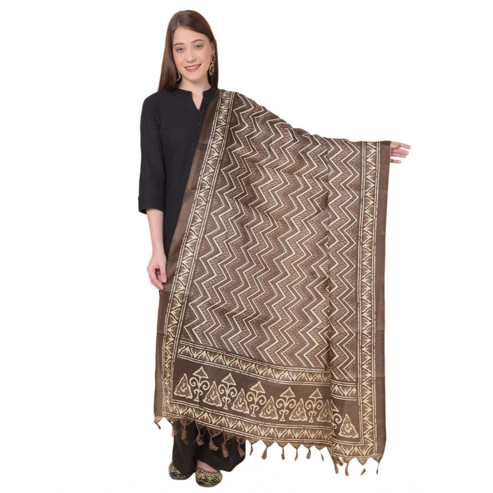 Generischer bedruckter Dupatta aus Kunstseide für Damen (braun, Länge: 2,25 bis 2,50 m)