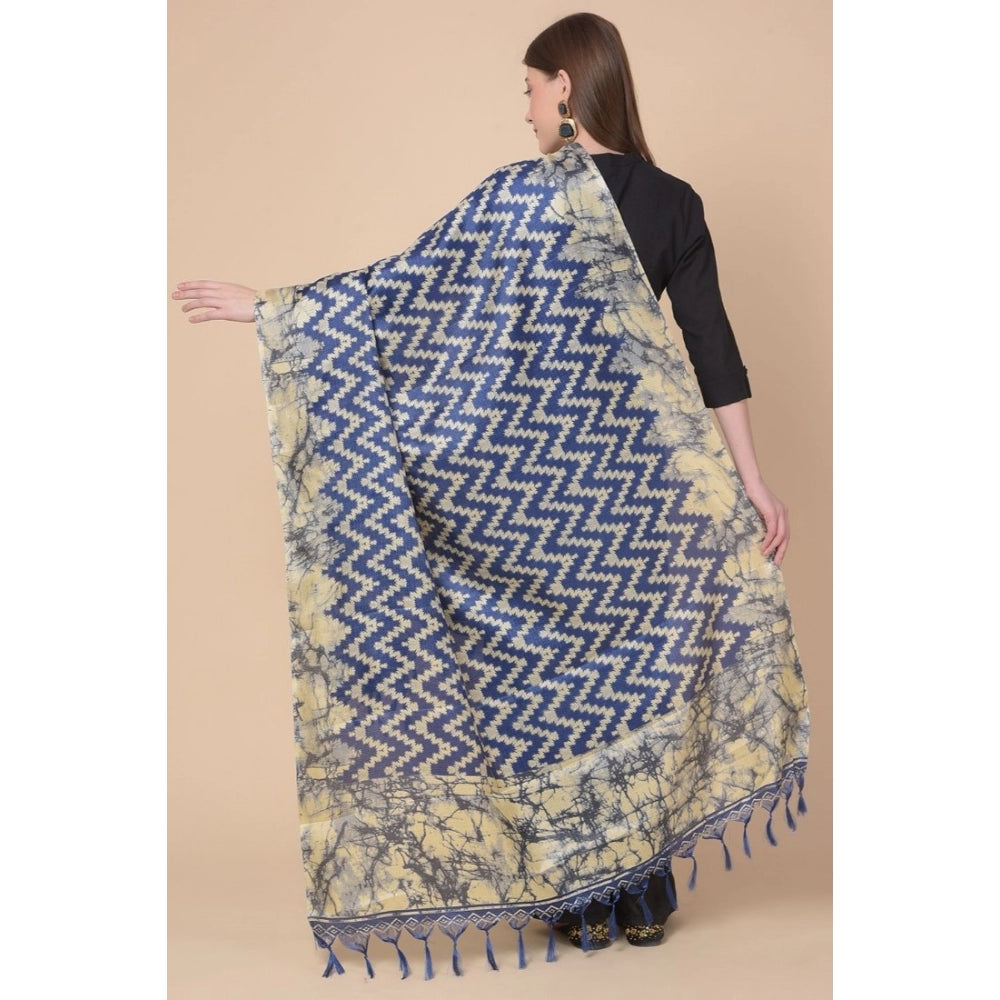 Generic Women's Art Silk Printed Dupatta (Blue, Length: 2.25 to 2.50 Mtr)