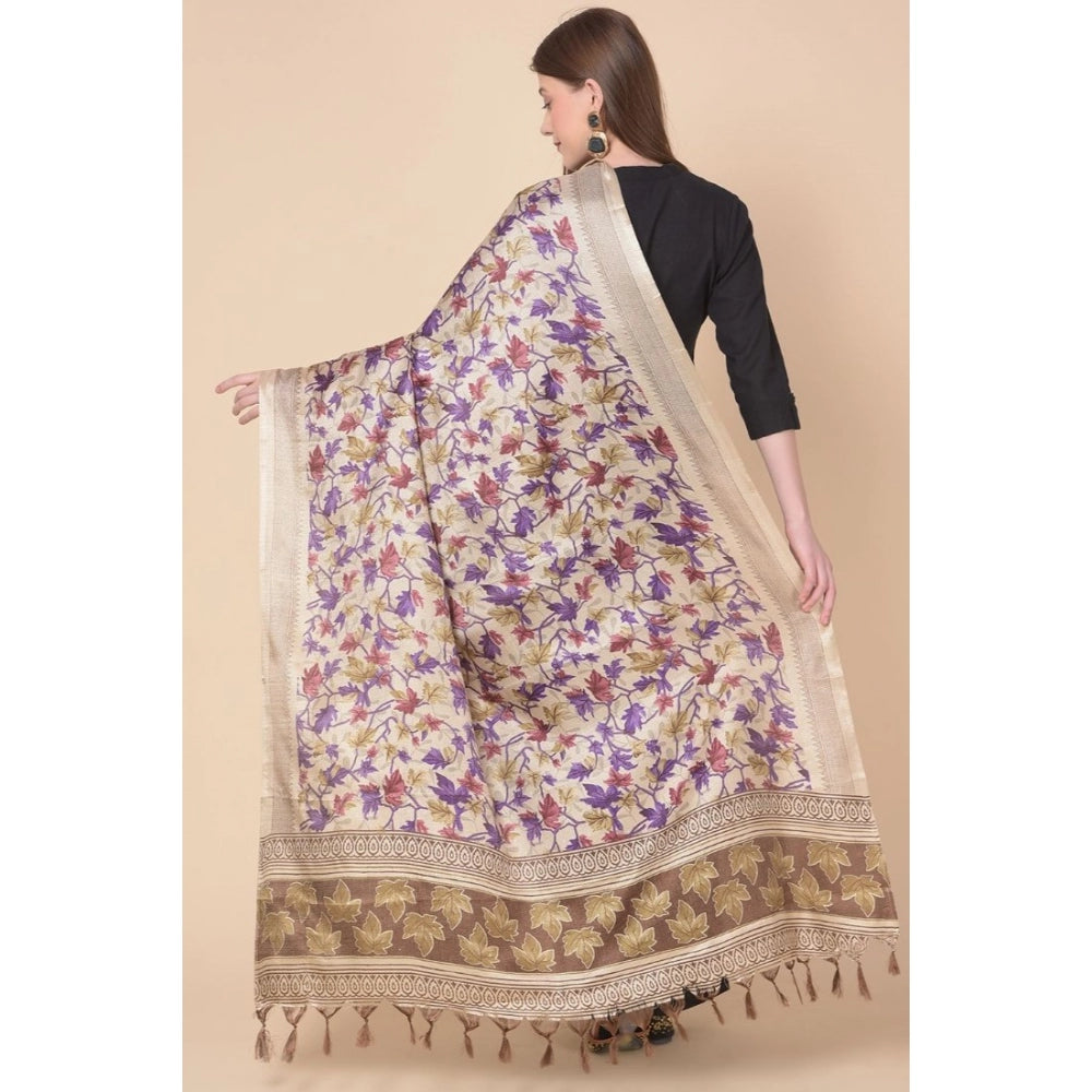 Generic Women's Art Silk Printed Dupatta (Gold, Length: 2.25 to 2.50 Mtr)