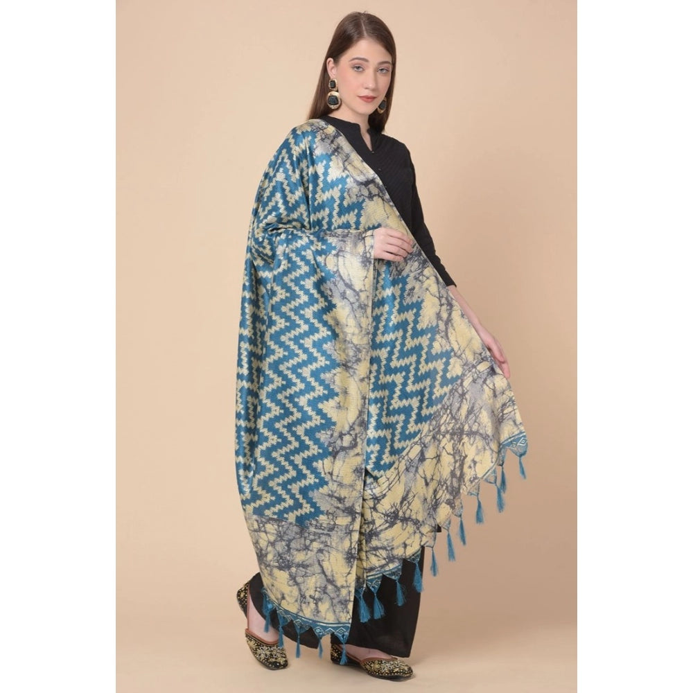 Generic Women's Art Silk Printed Dupatta (Blue, Length: 2.25 to 2.50 Mtr)