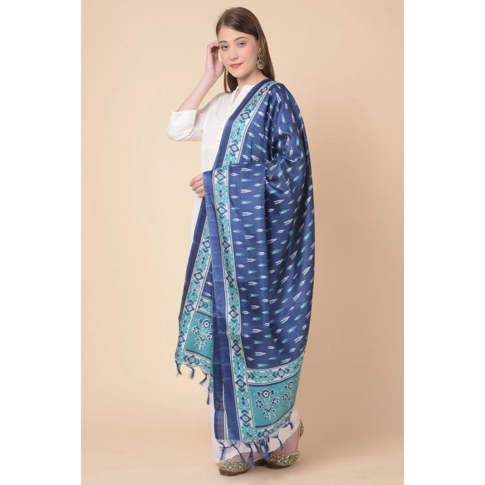 Generischer bedruckter Dupatta aus Kunstseide für Damen (blau, Länge: 2,25 bis 2,50 m)