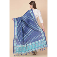 Generic Women's Art Silk Printed Dupatta (Blue, Length: 2.25 to 2.50 Mtr)