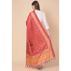 Generic Women's Art Silk Printed Dupatta (Red, Length: 2.25 to 2.50 Mtr)