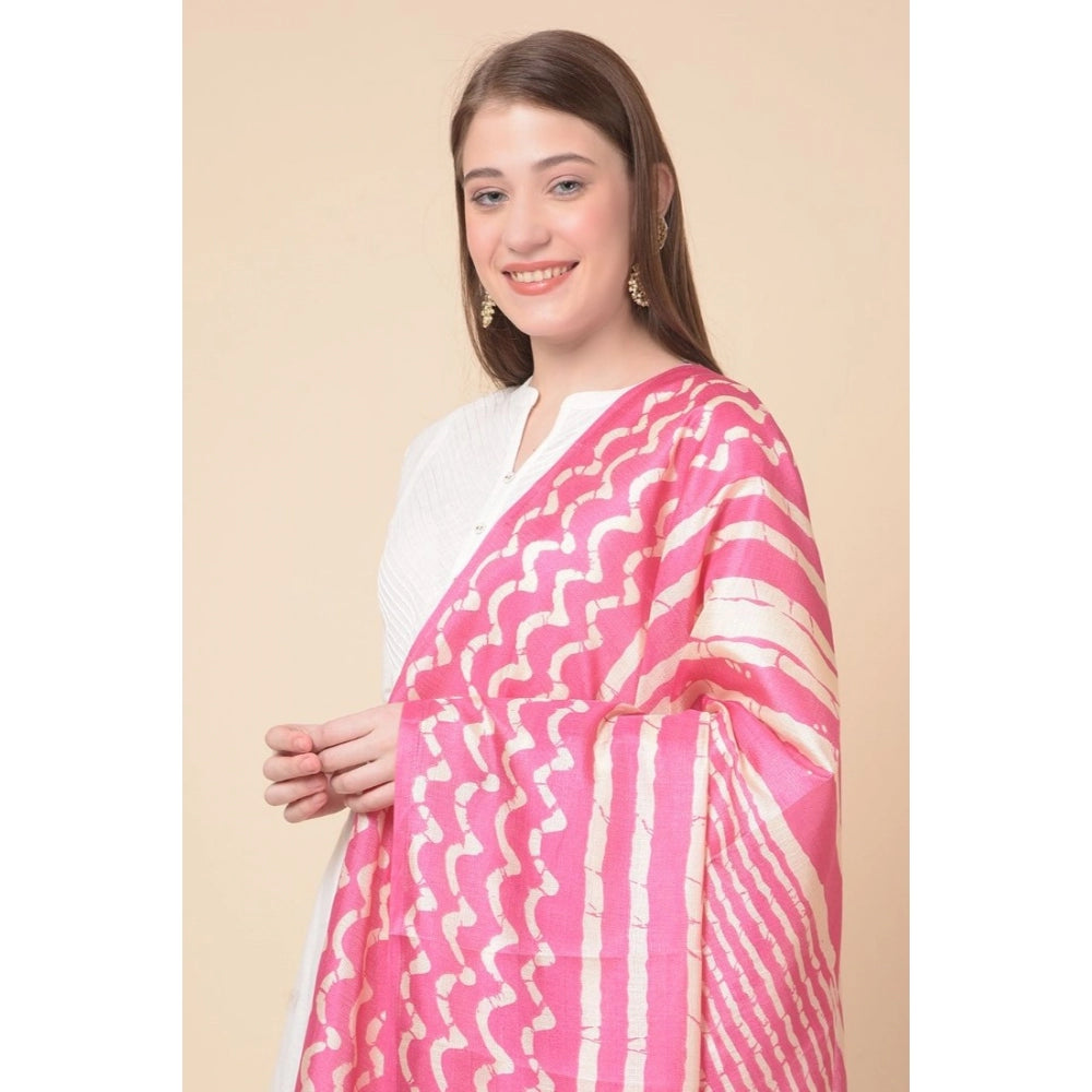 Generic Women's Art Silk Printed Dupatta (Pink, Length: 2.25 to 2.50 Mtr)