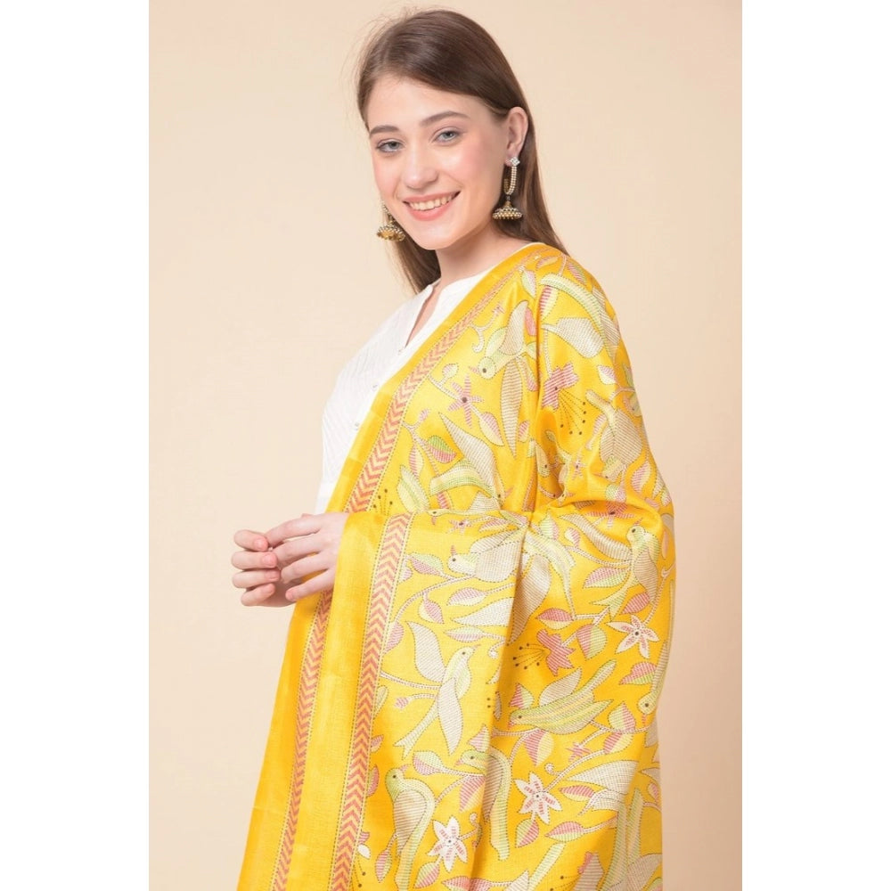 Generic Women's Art Silk Printed Dupatta (Yellow, Length: 2.25 to 2.50 Mtr)