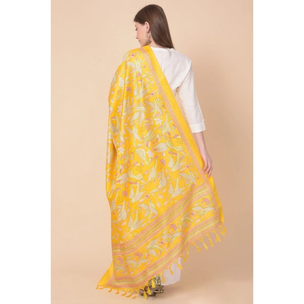 Generic Women's Art Silk Printed Dupatta (Yellow, Length: 2.25 to 2.50 Mtr)