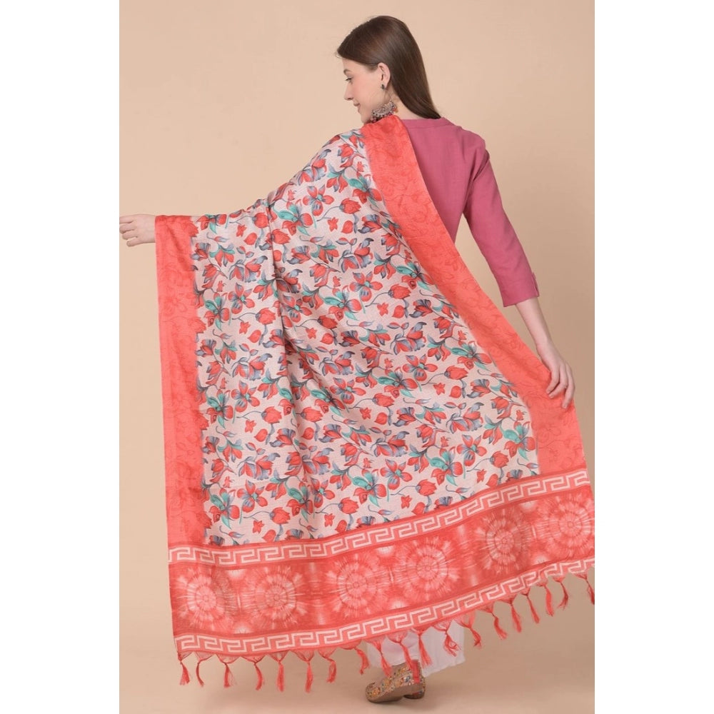 Generic Women's Art Silk Printed Dupatta (Red, Length: 2.25 to 2.50 Mtr)