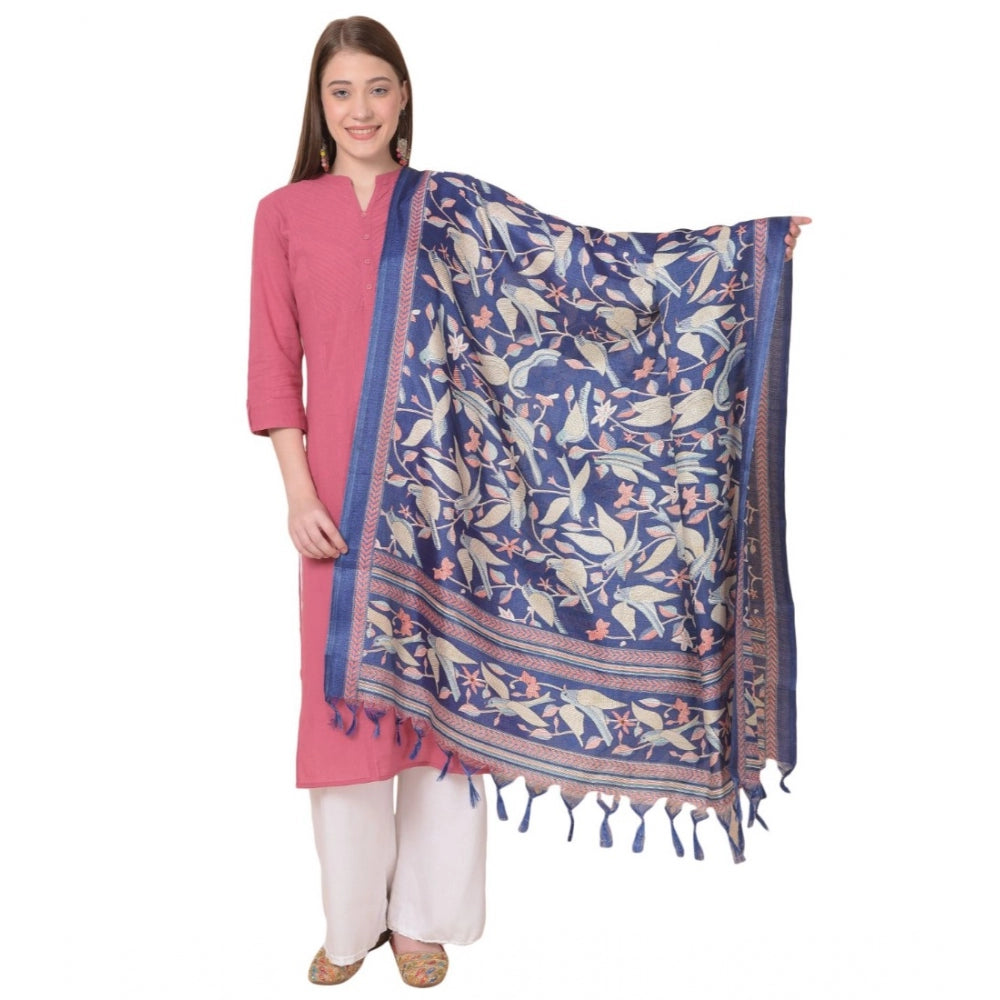 Generischer bedruckter Dupatta aus Kunstseide für Damen (blau, Länge: 2,25 bis 2,50 m)