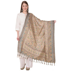 Generic Women's Art Silk Printed Dupatta (Light Brown, Length: 2.25 to 2.50 Mtr)