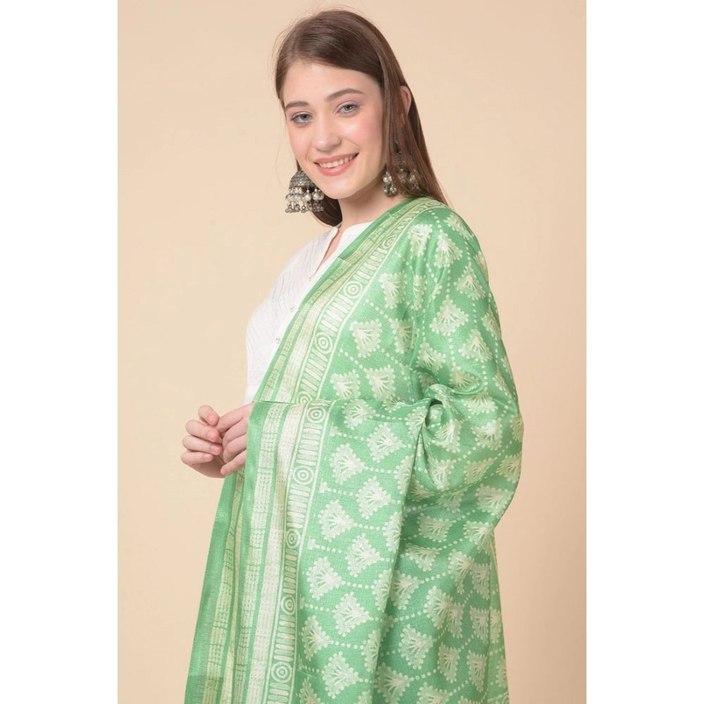 Generic Women's Art Silk Printed Dupatta (Light Green, Length: 2.25 to 2.50 Mtr)