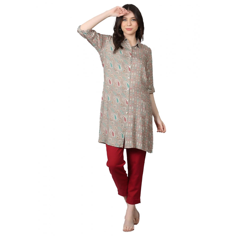 Generisches Damen-Kurti mit 3/4-Ärmeln, bedruckt, aus Viskose und Rayon (Grau)