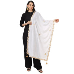 Generic Women's Velvet Gotta Patti Dupatta (White, Length: 2.25 to 2.50 Mtr)