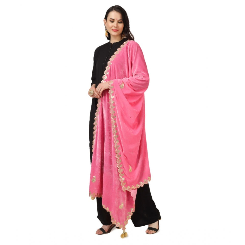 Generic Women's Velvet Gotta Patti Dupatta (Pink, Length: 2.25 to 2.50 Mtr)