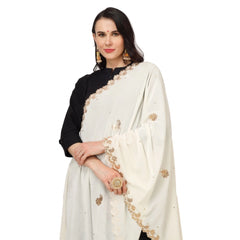 Generic Women's Velvet Gotta Patti Dupatta (Off White, Length: 2.25 to 2.50 Mtr)