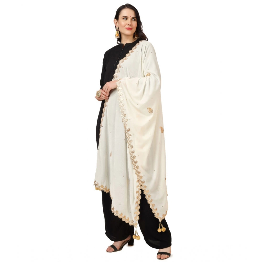 Generic Women's Velvet Gotta Patti Dupatta (Off White, Length: 2.25 to 2.50 Mtr)