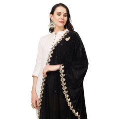 Generic Women's Velvet Gotta Patti Dupatta (Black, Length: 2.25 to 2.50 Mtr)