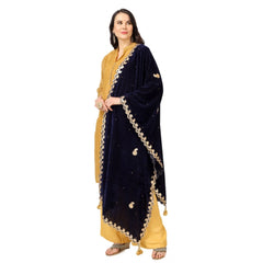 Generic Women's Velvet Gotta Patti Dupatta (Blue, Length: 2.25 to 2.50 Mtr)