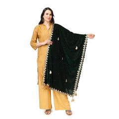 Generic Women's Velvet Gotta Patti Dupatta (Green, Length: 2.25 to 2.50 Mtr)