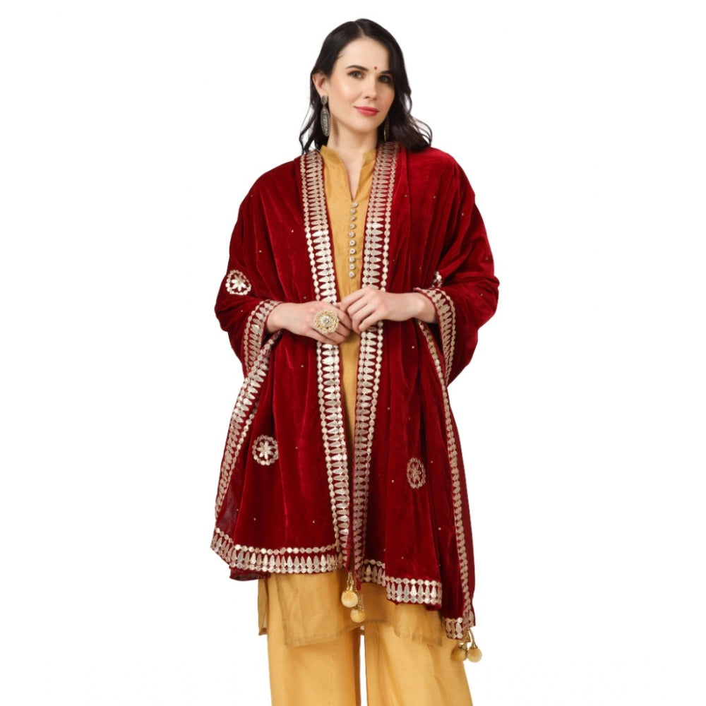 Generic Women's Velvet Gotta Patti Dupatta (Maroon, Length: 2.25 to 2.50 Mtr)