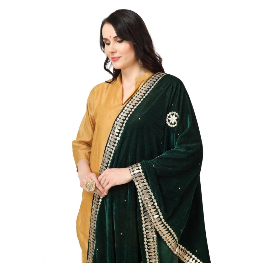 Generic Women's Velvet Gotta Patti Dupatta (Green, Length: 2.25 to 2.50 Mtr)