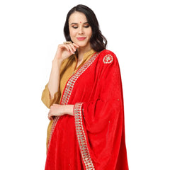 Generic Women's Velvet Gotta Patti Dupatta (Red, Length: 2.25 to 2.50 Mtr)