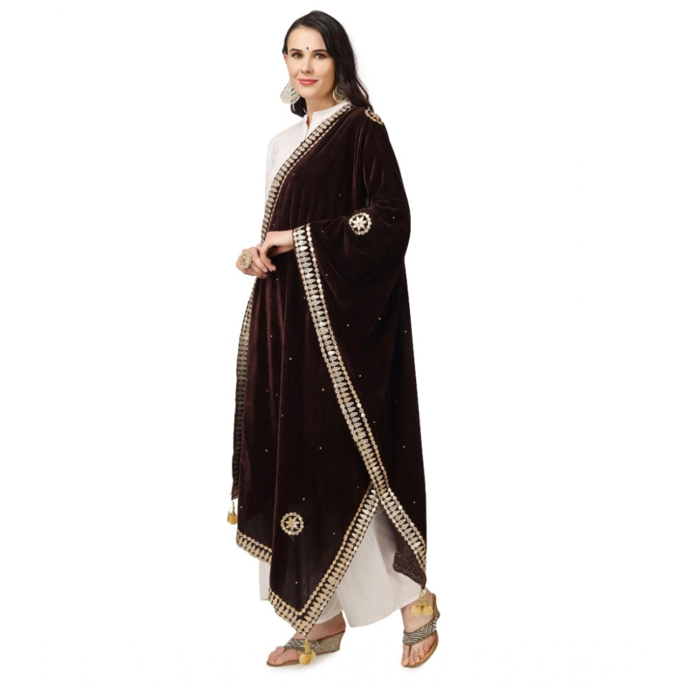 Generic Women's Velvet Gotta Patti Dupatta (Brown, Length: 2.25 to 2.50 Mtr)