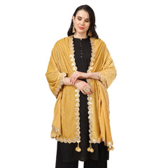 Generic Women's Velvet Gotta Patti Dupatta (Yellow, Length: 2.25 to 2.50 Mtr)