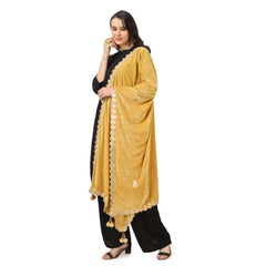 Generic Women's Velvet Gotta Patti Dupatta (Yellow, Length: 2.25 to 2.50 Mtr)