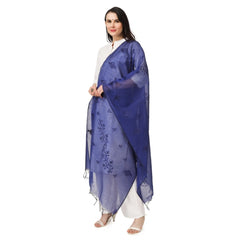 Generischer bestickter Dupatta aus Baumwolle für Damen (blau, Länge: 2,25 bis 2,50 m)