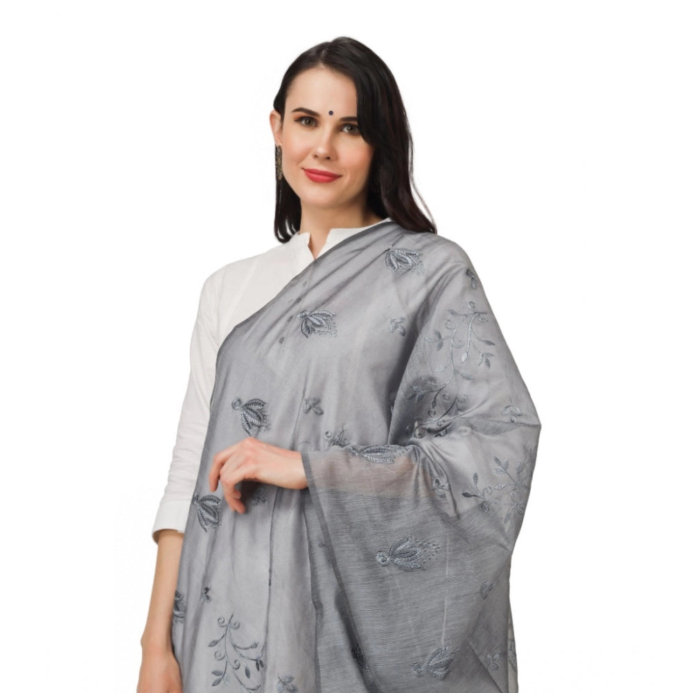 Generischer bestickter Dupatta aus Baumwolle für Damen (Grau, Länge: 2,25 bis 2,50 m)