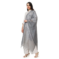 Generischer bestickter Dupatta aus Baumwolle für Damen (Grau, Länge: 2,25 bis 2,50 m)