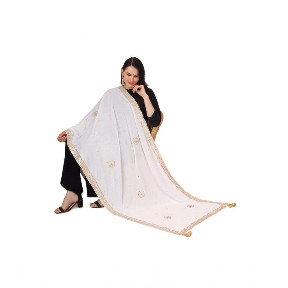 Generic Women's Velvet Gotta Patti Dupatta (White, Length: 2.25 to 2.50 Mtr)