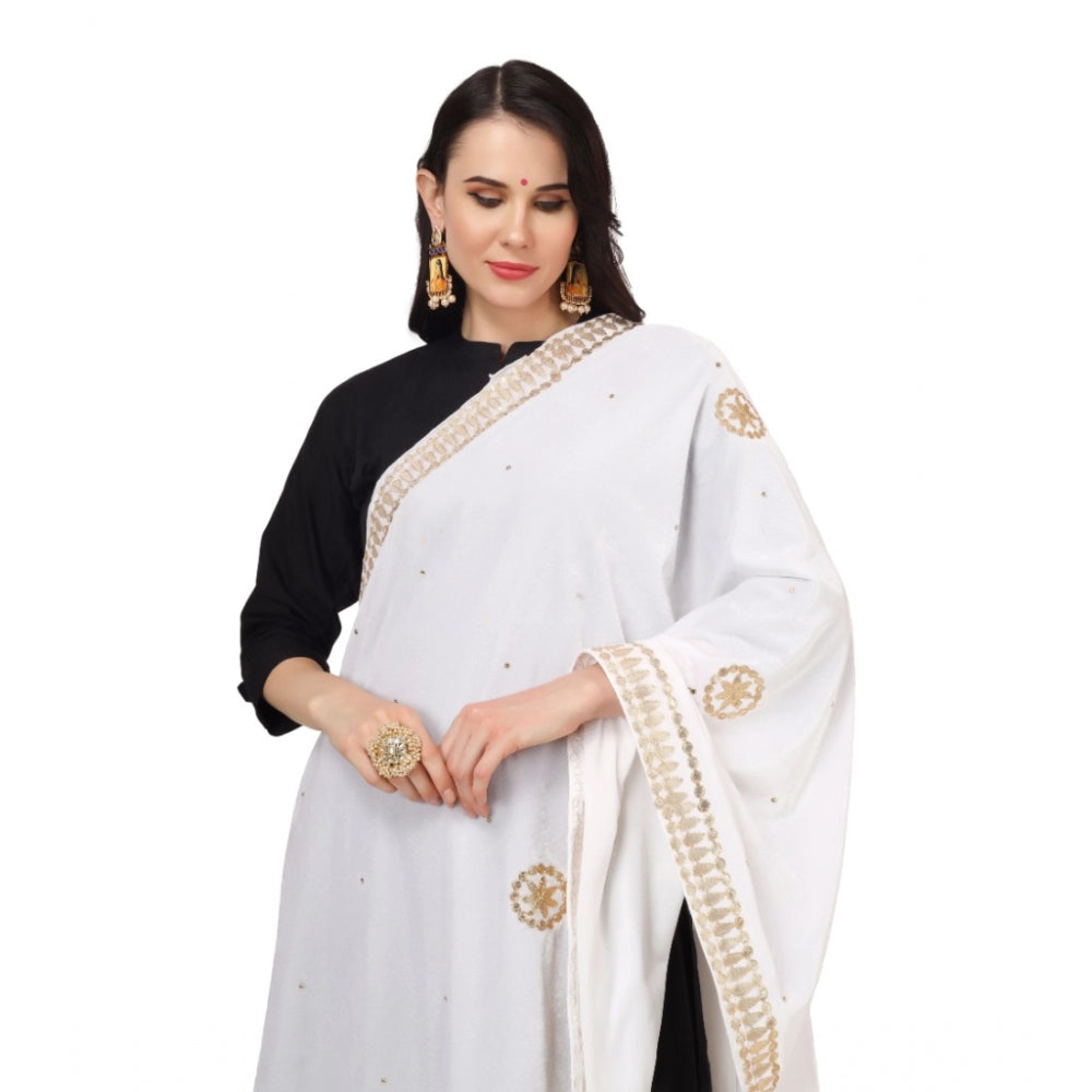 Generic Women's Velvet Gotta Patti Dupatta (White, Length: 2.25 to 2.50 Mtr)