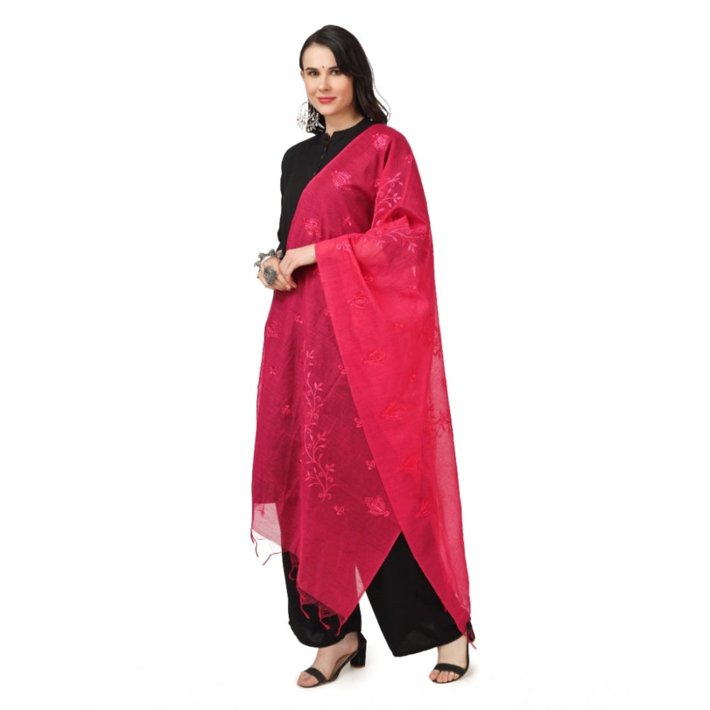 Generic Women's Cotton Embroidered Dupatta (Maroon, Length: 2.25 to 2.50 Mtr)