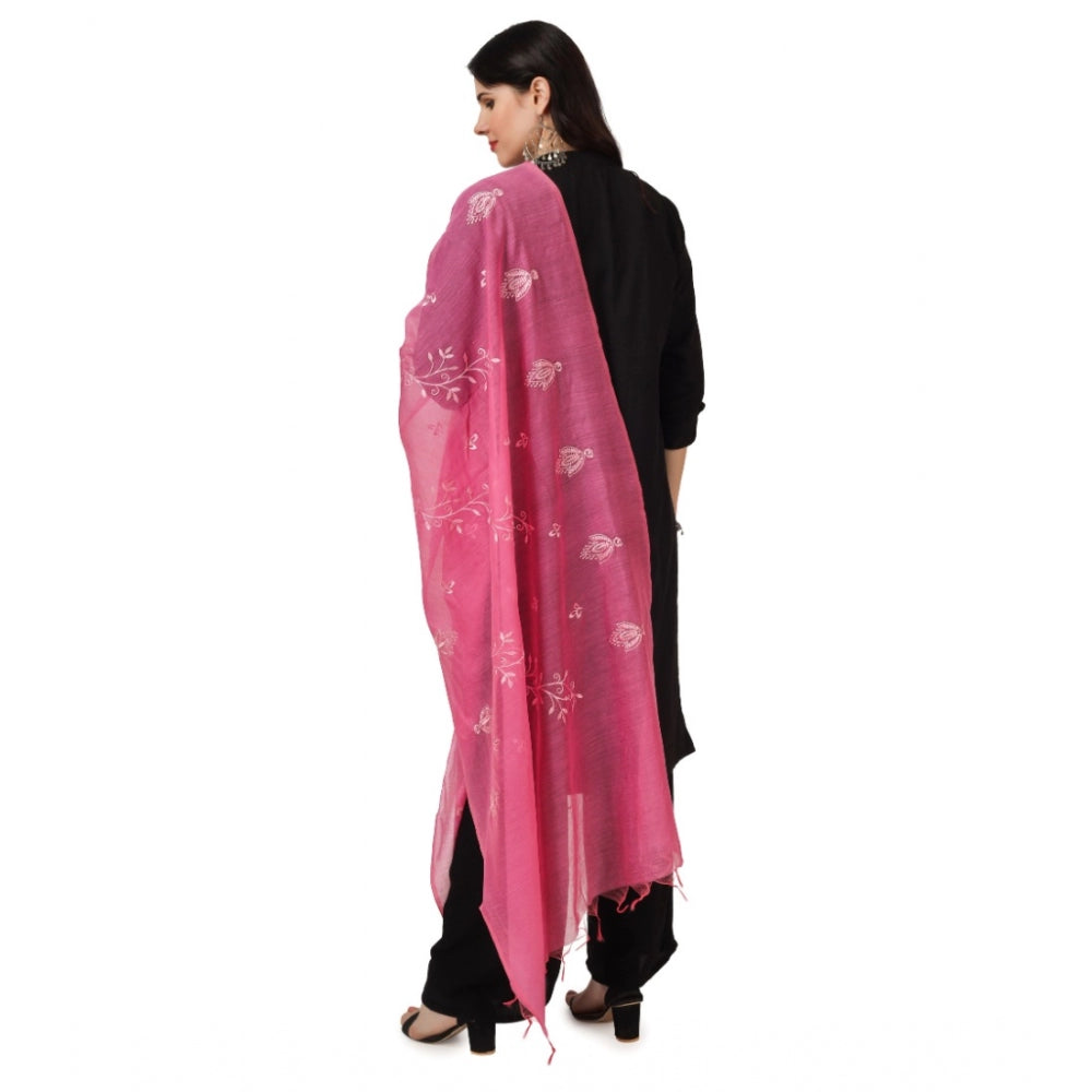 Generic Women's Cotton Embroidered Dupatta (Pink, Length: 2.25 to 2.50 Mtr)