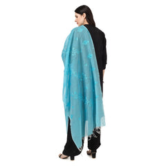 Generic Women's Cotton Embroidered Dupatta (Aqua Blue, Length: 2.25 to 2.50 Mtr)