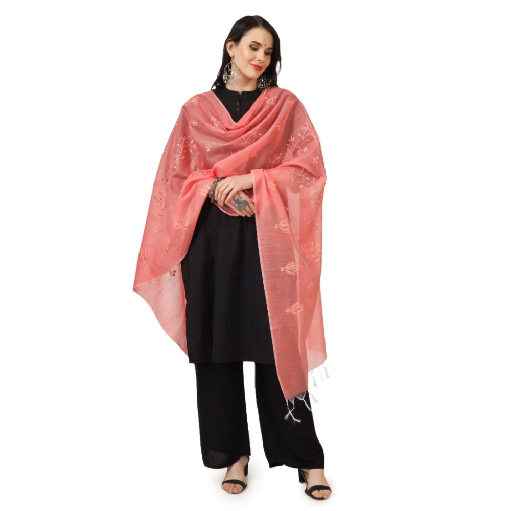 Generic Women's Cotton Embroidered Dupatta (Peach, Length: 2.25 to 2.50 Mtr)