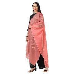 Generic Women's Cotton Embroidered Dupatta (Peach, Length: 2.25 to 2.50 Mtr)